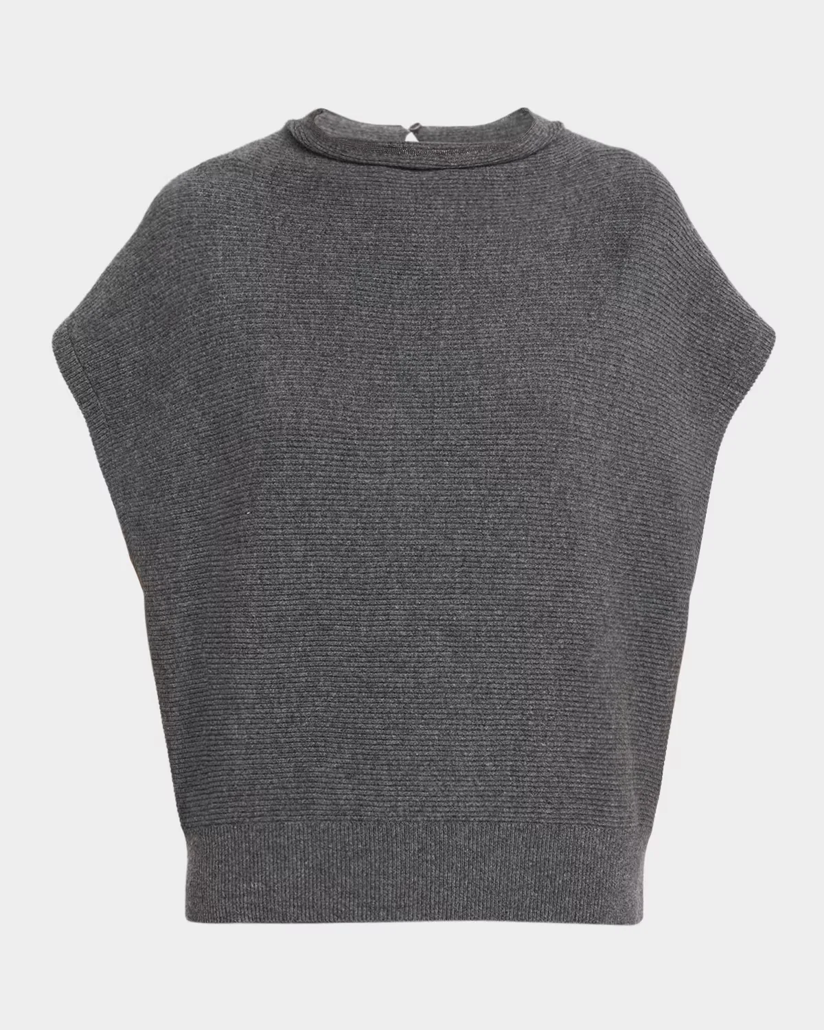 Monili Mock-Neck Cotton Rib Cap-Sleeve Sweater by Brunello Cucinelli