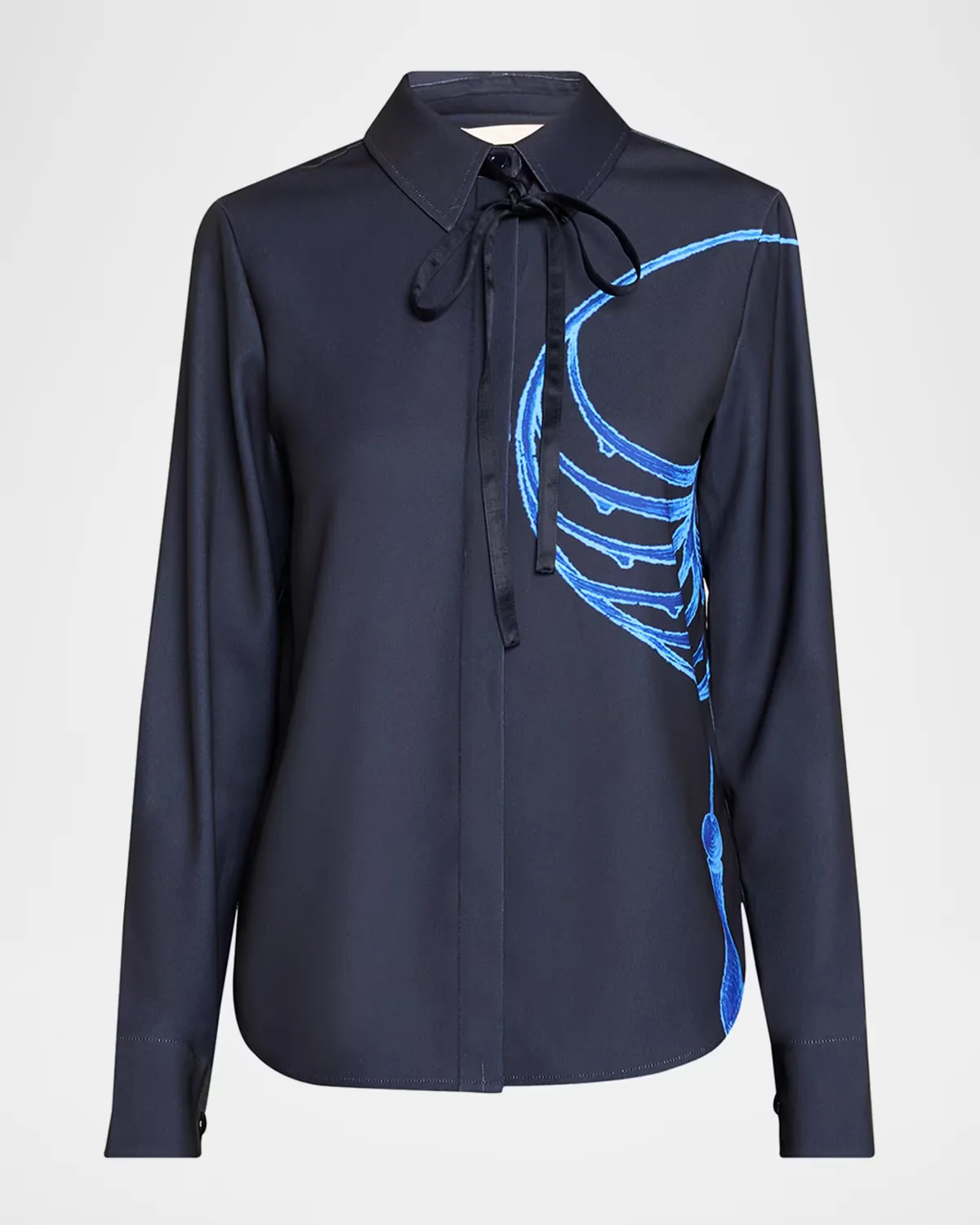 Crepe Satin Tie-Neck Button-Down Shirt by Jason Wu