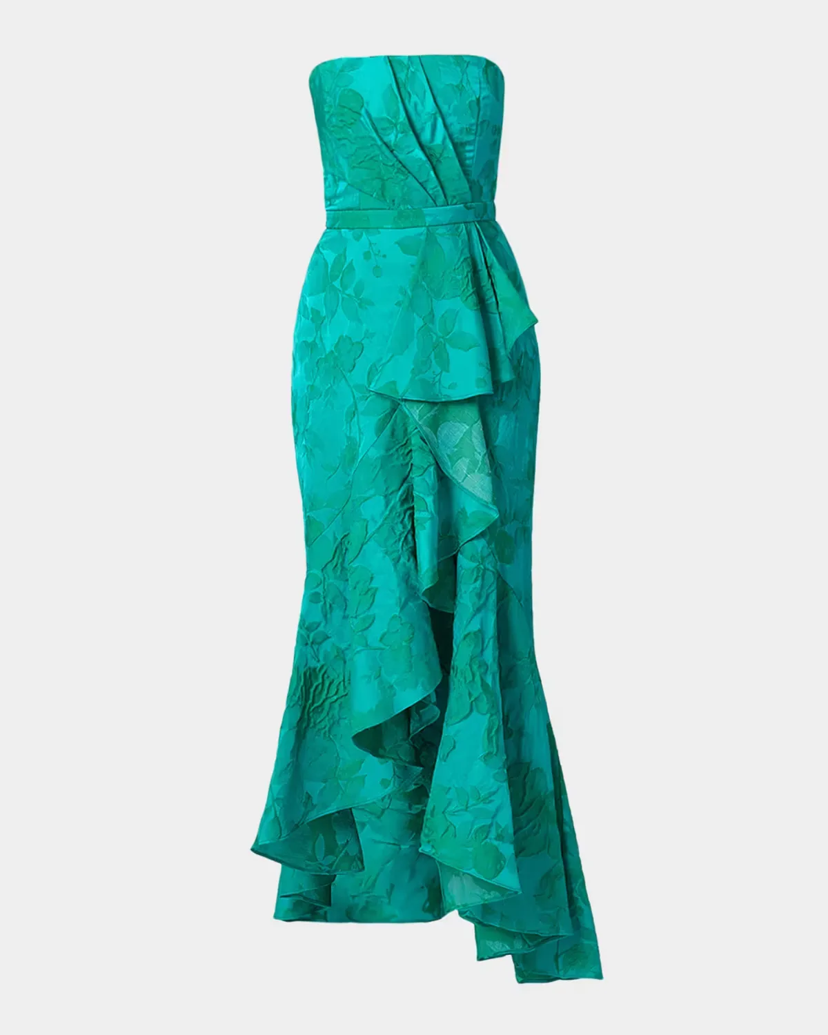 Strapless Floral Jacquard Ruffle Gown by Shoshanna