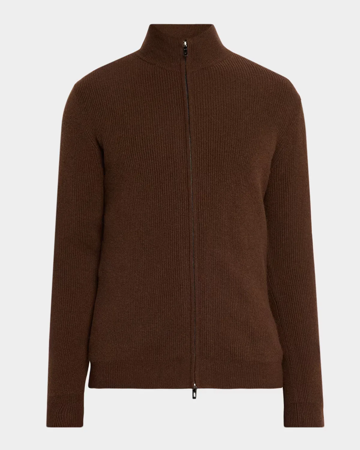 Cashmere Rib-Knit Mock Neck Full-Zip Sweater by Neiman Marcus