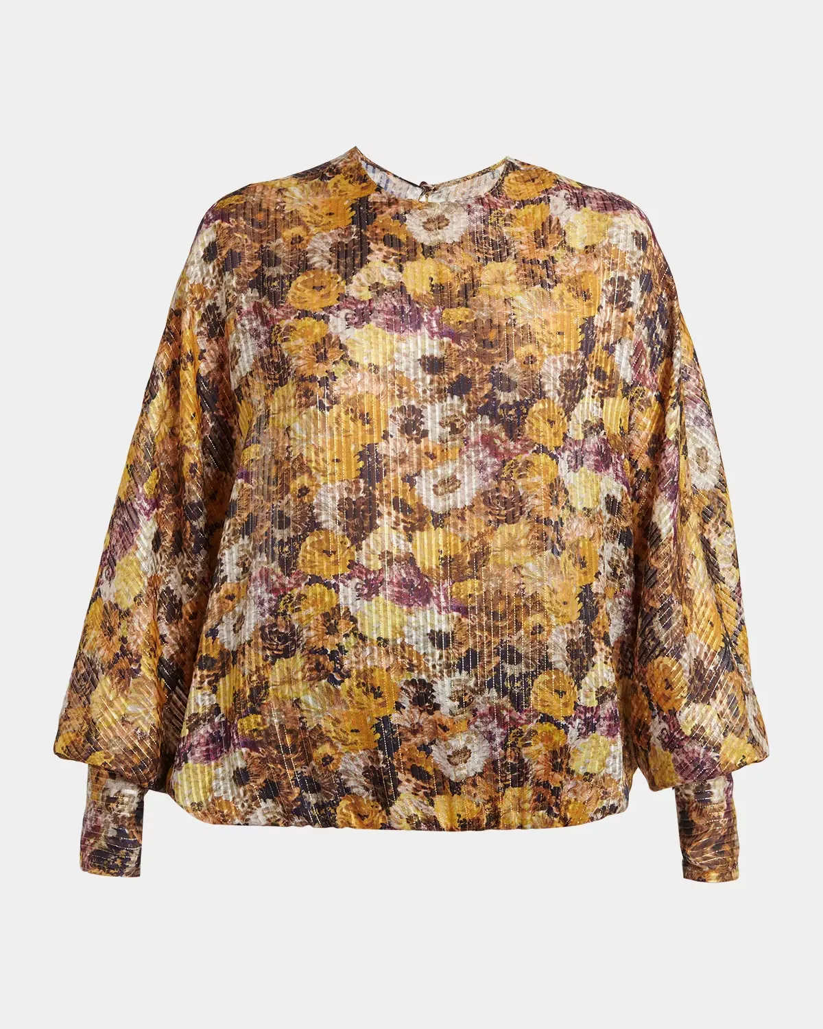 Metallic Floral Silk Long-Sleeve Balloon Top by Valentino Garavani