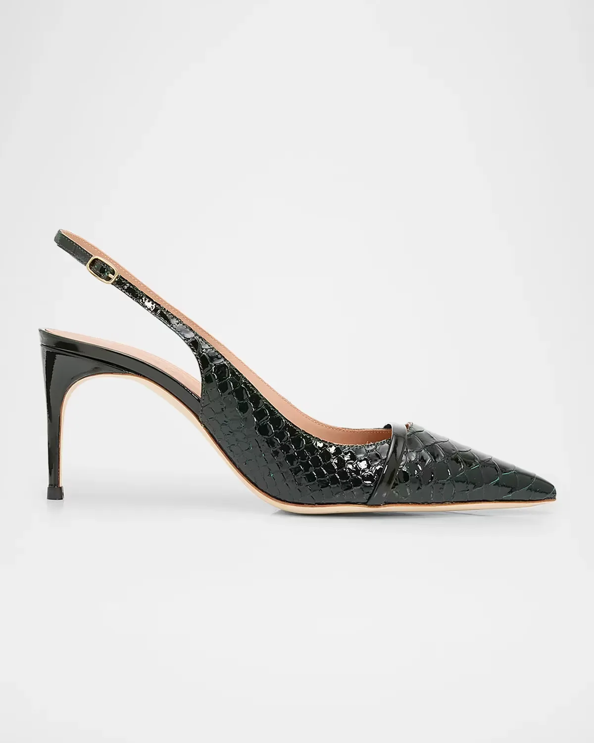 70mm Schiffer Croc-Embossed Patent Leather Slingback Pumps by Malone Souliers