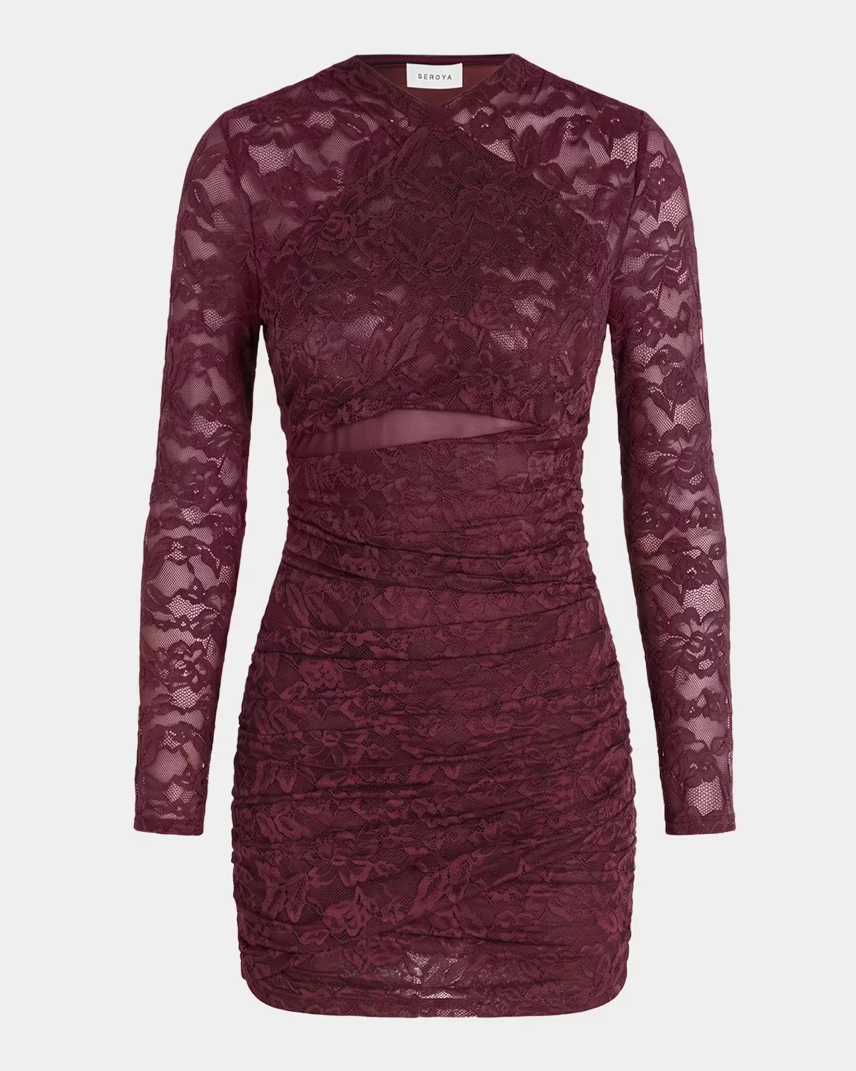 Moxey Ruched Lace Mini Dress by SEROYA
