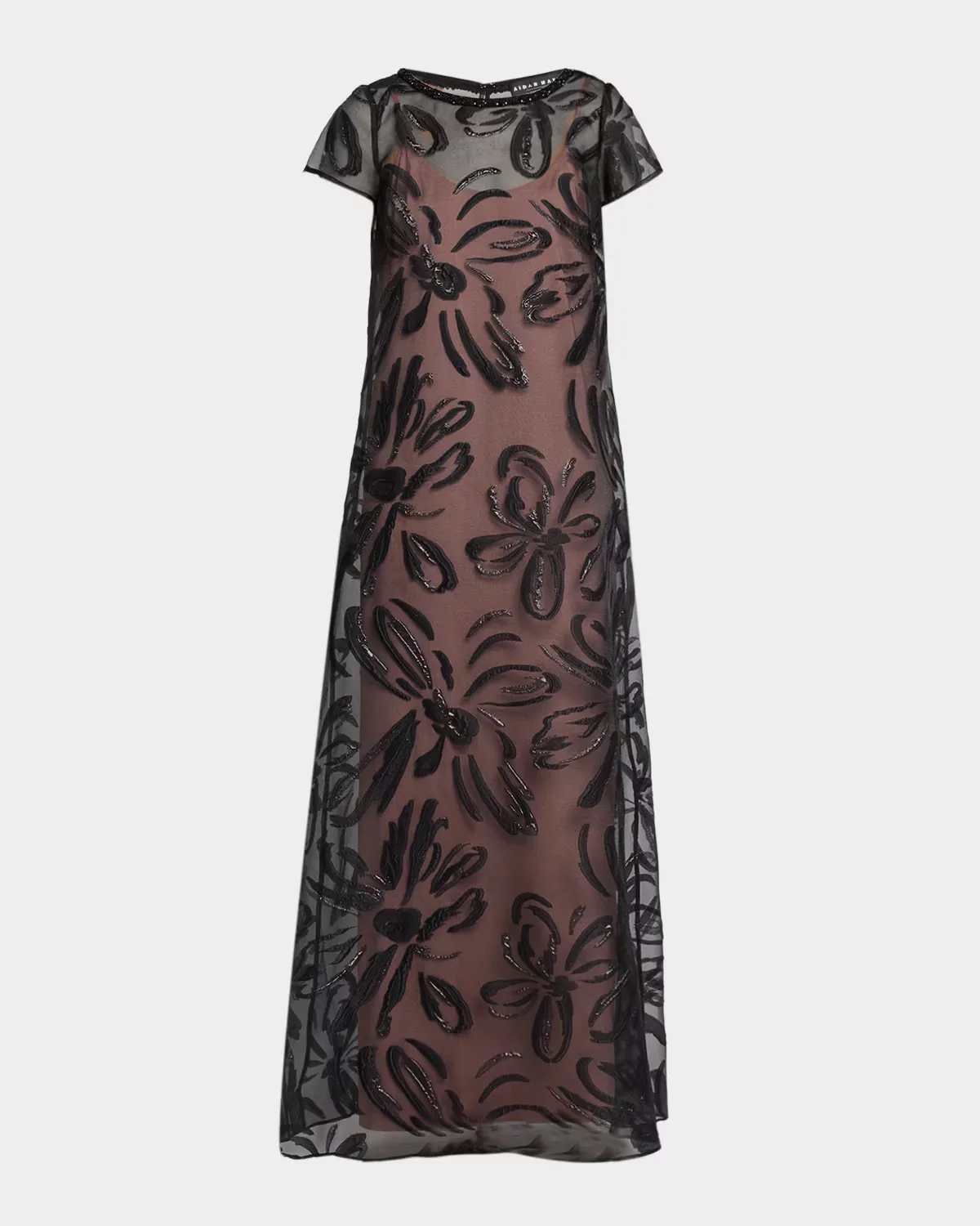 Metallic Floral Organza Jacquard Gown by Aidan Mattox
