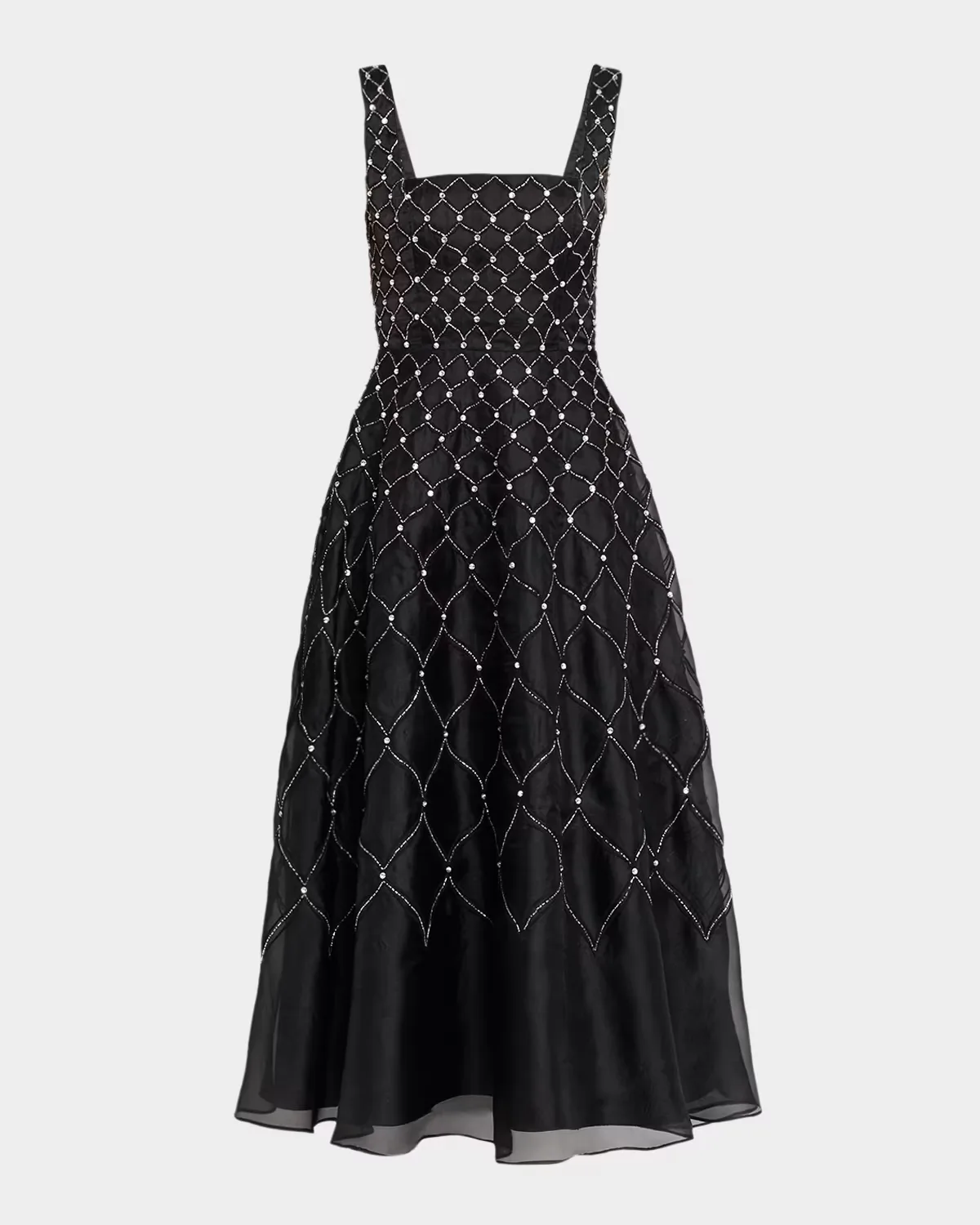 Sleeveless Square-Neck Beaded Midi Dress by Aidan Mattox
