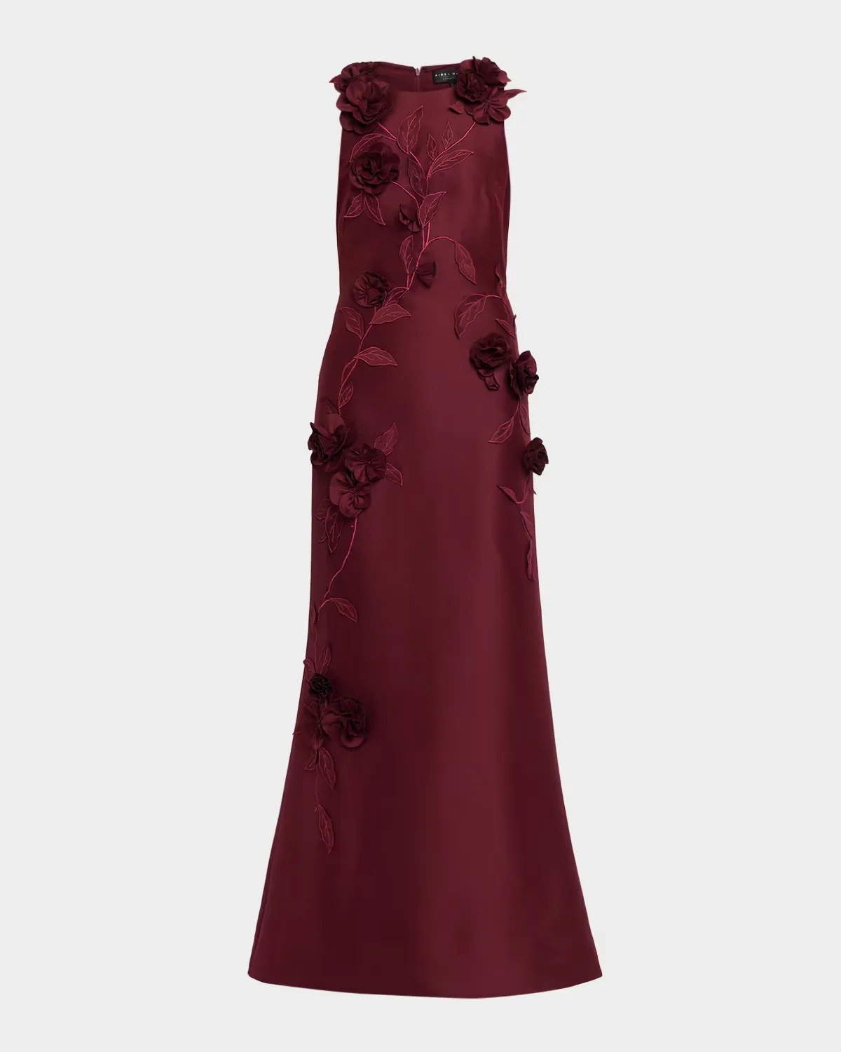 Floral Applique Stretch Mikado Gown by Aidan Mattox