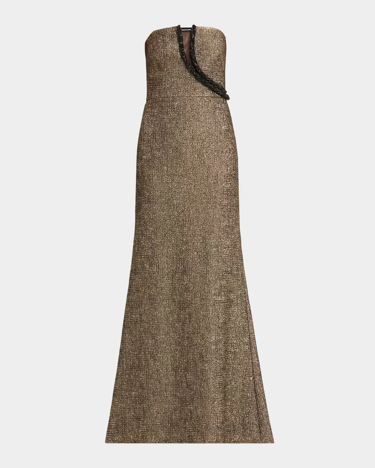 Strapless Bead-Trim Stretch Jacquard Gown by Aidan Mattox