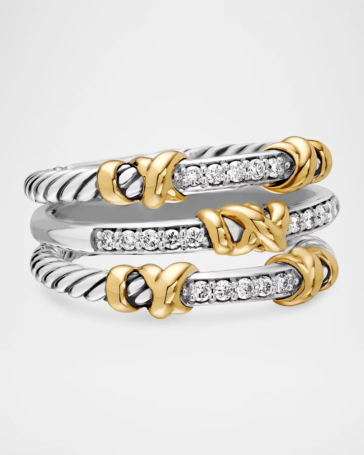 Helena Wrap Three-Row Ring with Diamonds in 18K Gold and Silver, 12mm by David Yurman