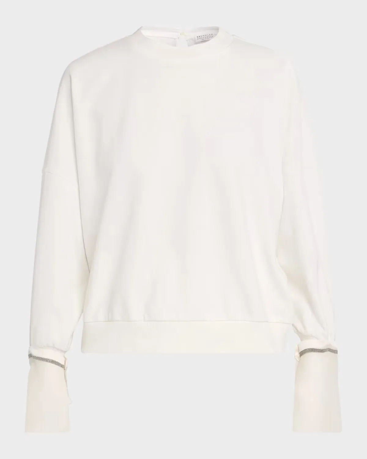 Sheer Monili Cuff & Cotton Fleece Sweatshirt by Brunello Cucinelli