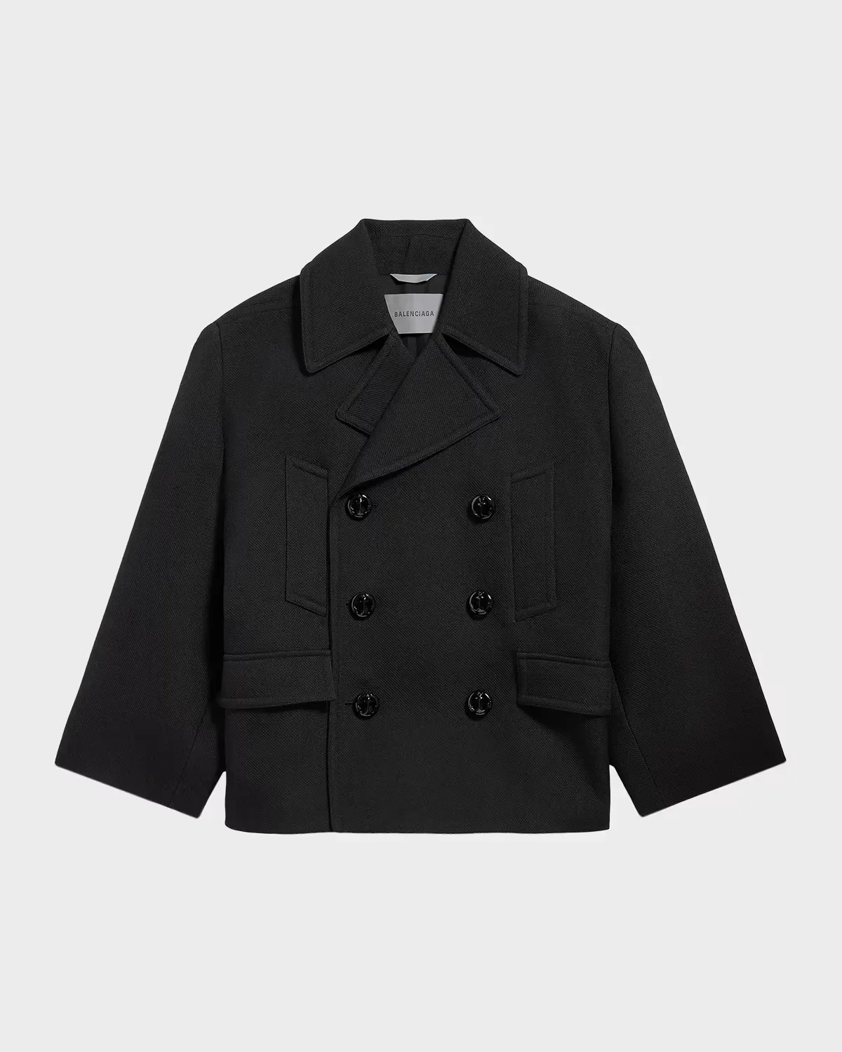 Wool Knit-Collar Double-Breasted Jacket by Balenciaga