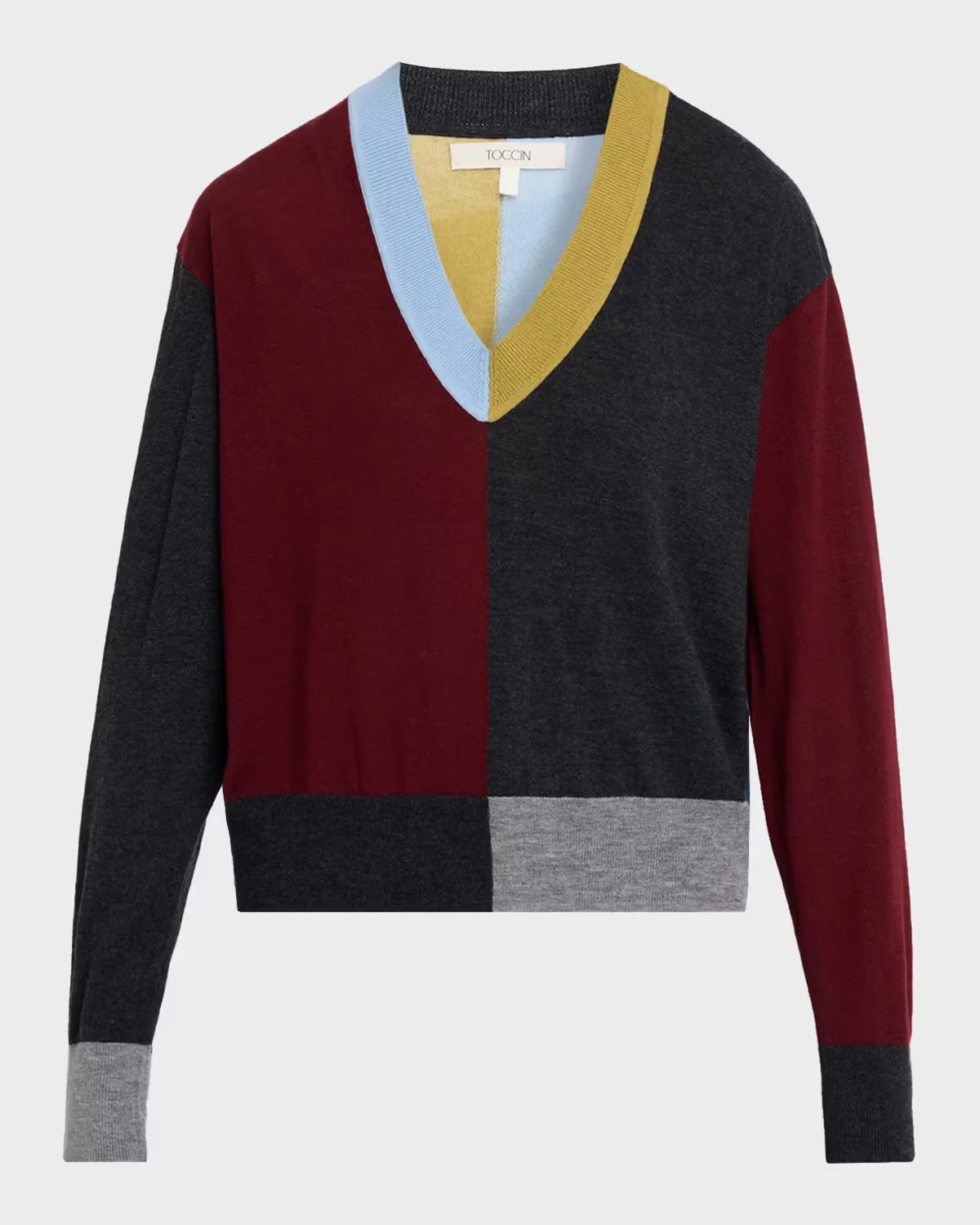 Sia Colorblock V-Neck Sweater by Toccin