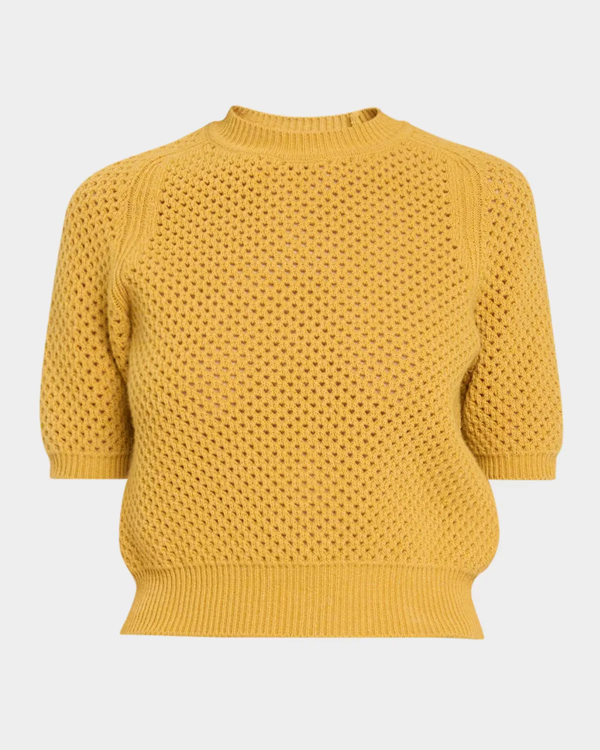 Imara Open-Knit Short-Sleeve Merino Wool Sweater by Ulla Johnson