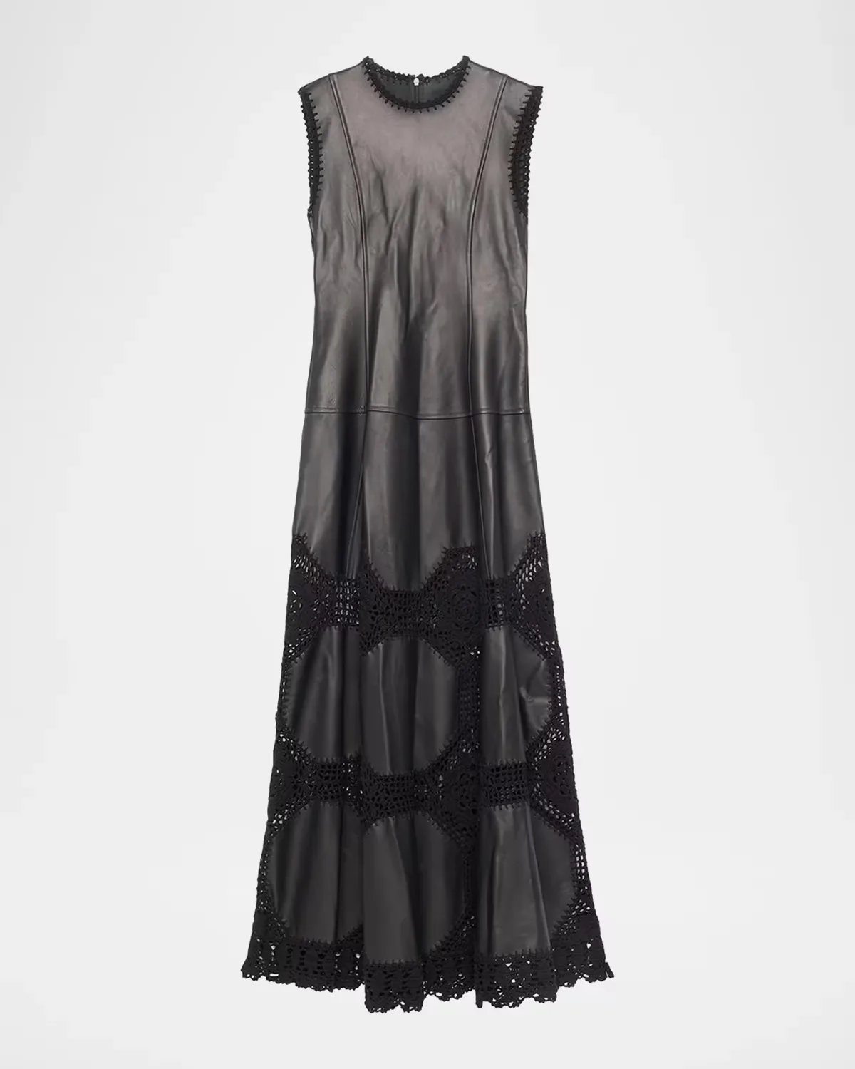 Ilana Sleeveless Crochet Knit & Leather Midi Dress by Ulla Johnson