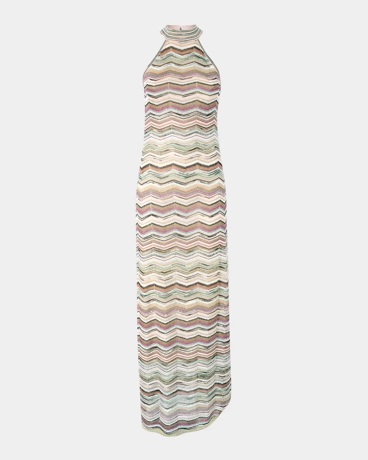 Paillette Chevron Knit Halter Maxi Dress