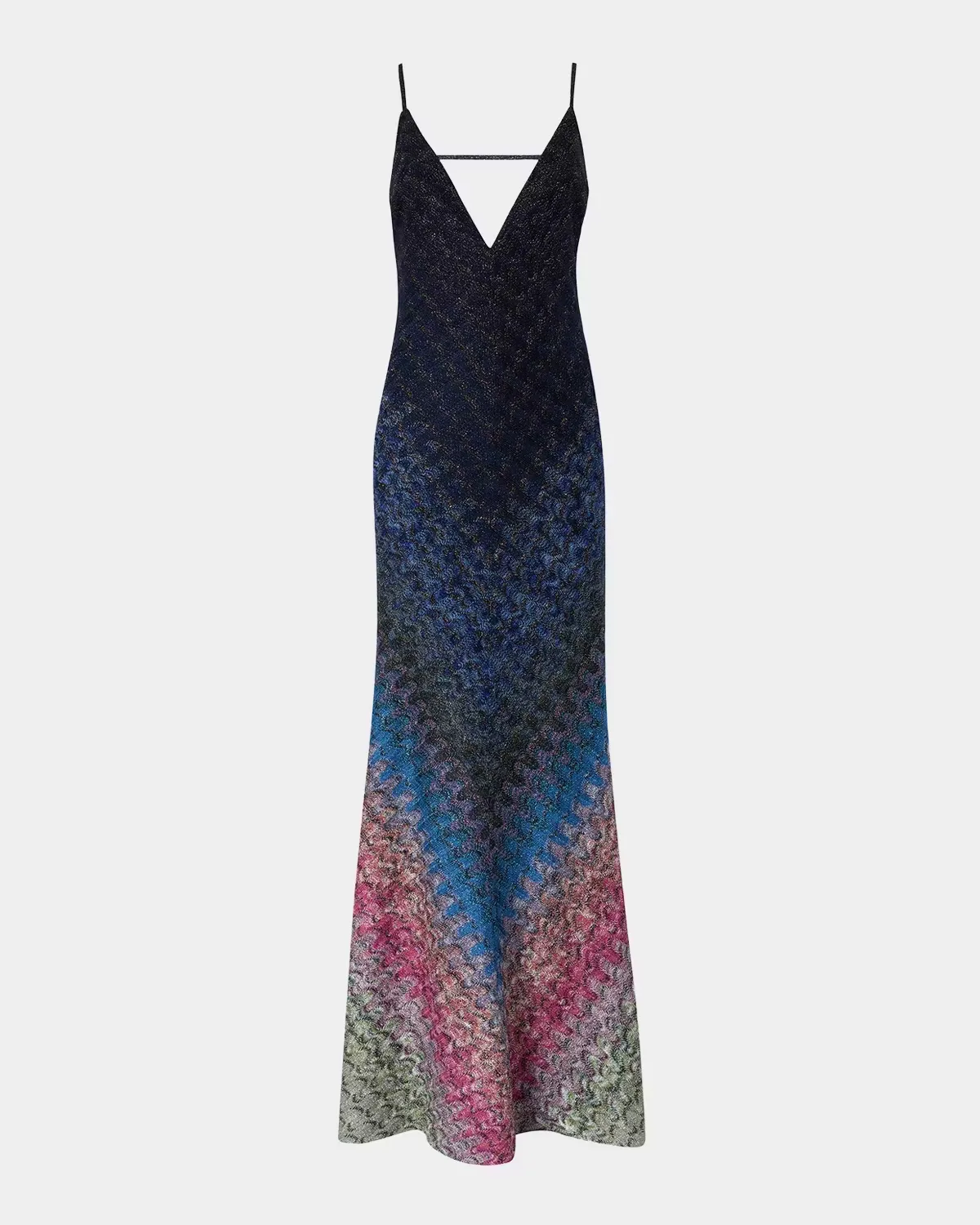 Plunging Degrade Lam Knit Sleeveless Maxi Dress