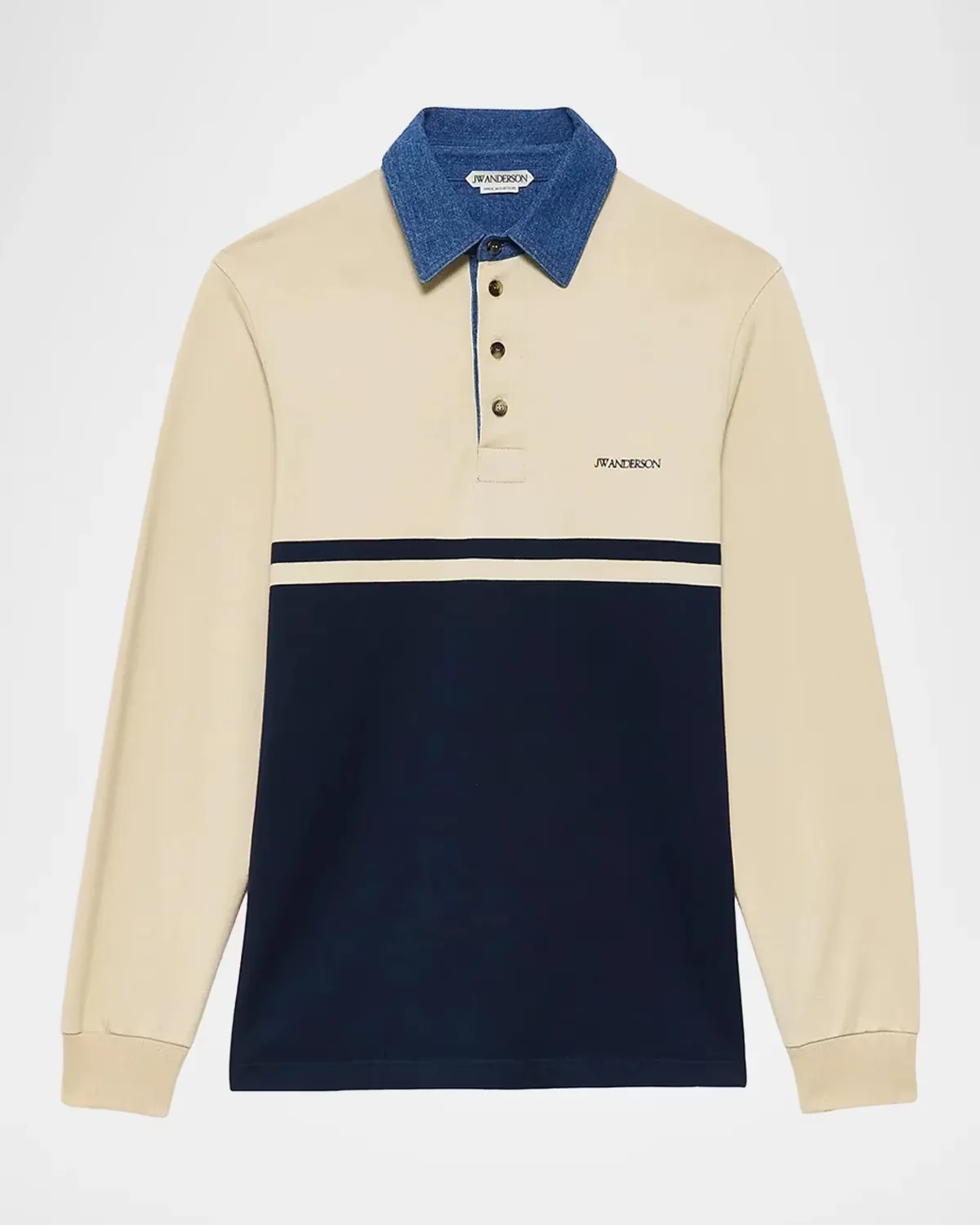 Contrast-Collar Long-Sleeve Polo Shirt by JW Anderson