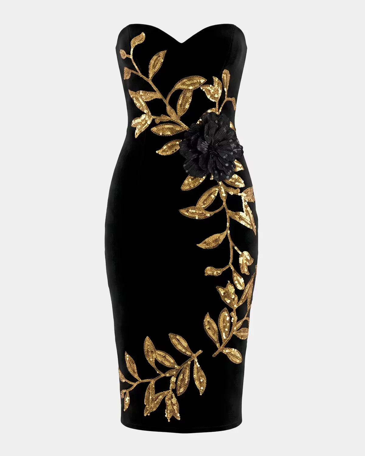 Chiara Strapless Sequin Vine Midi Dress by HELSI