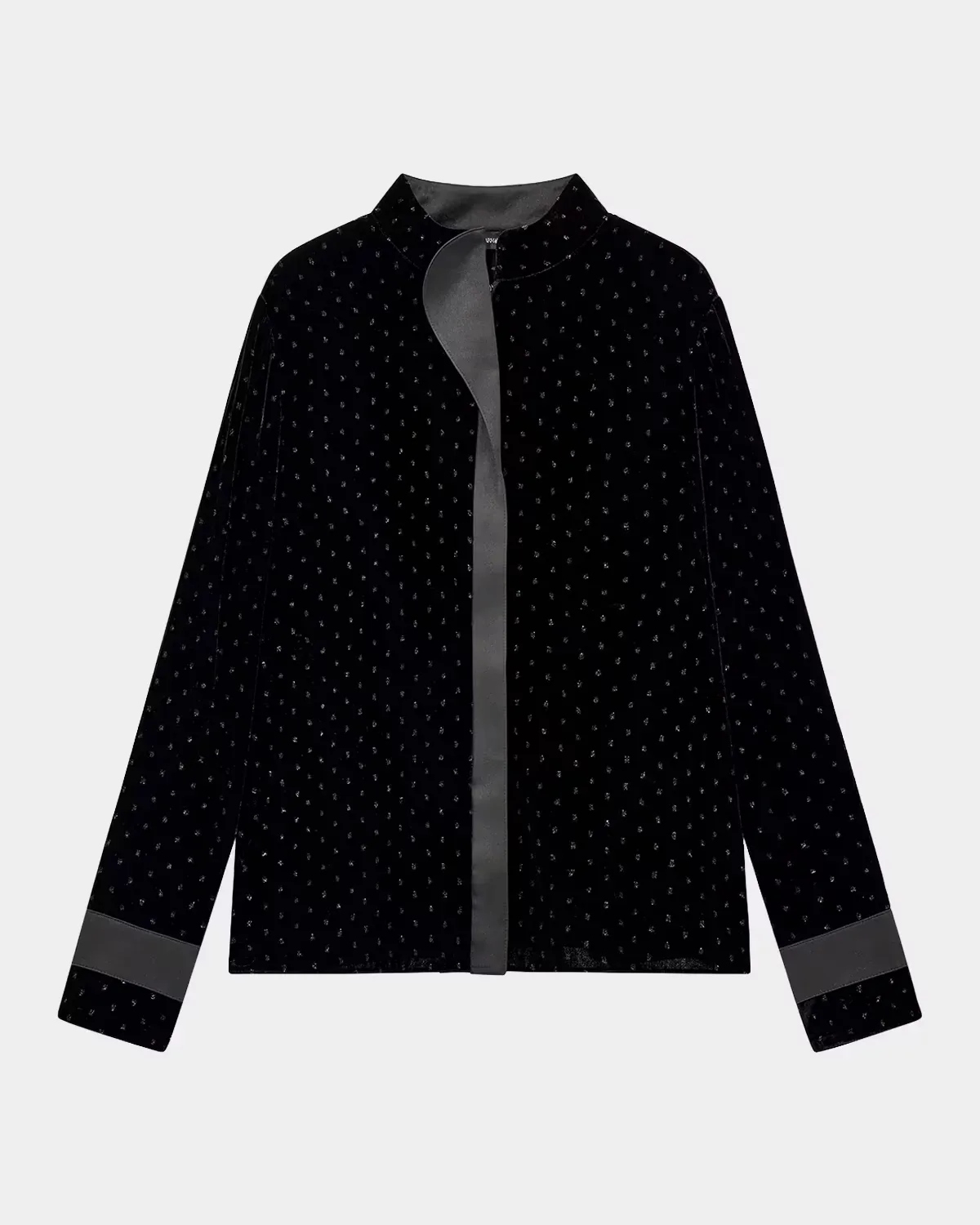 Embellished Velvet Band-Collar Blouse