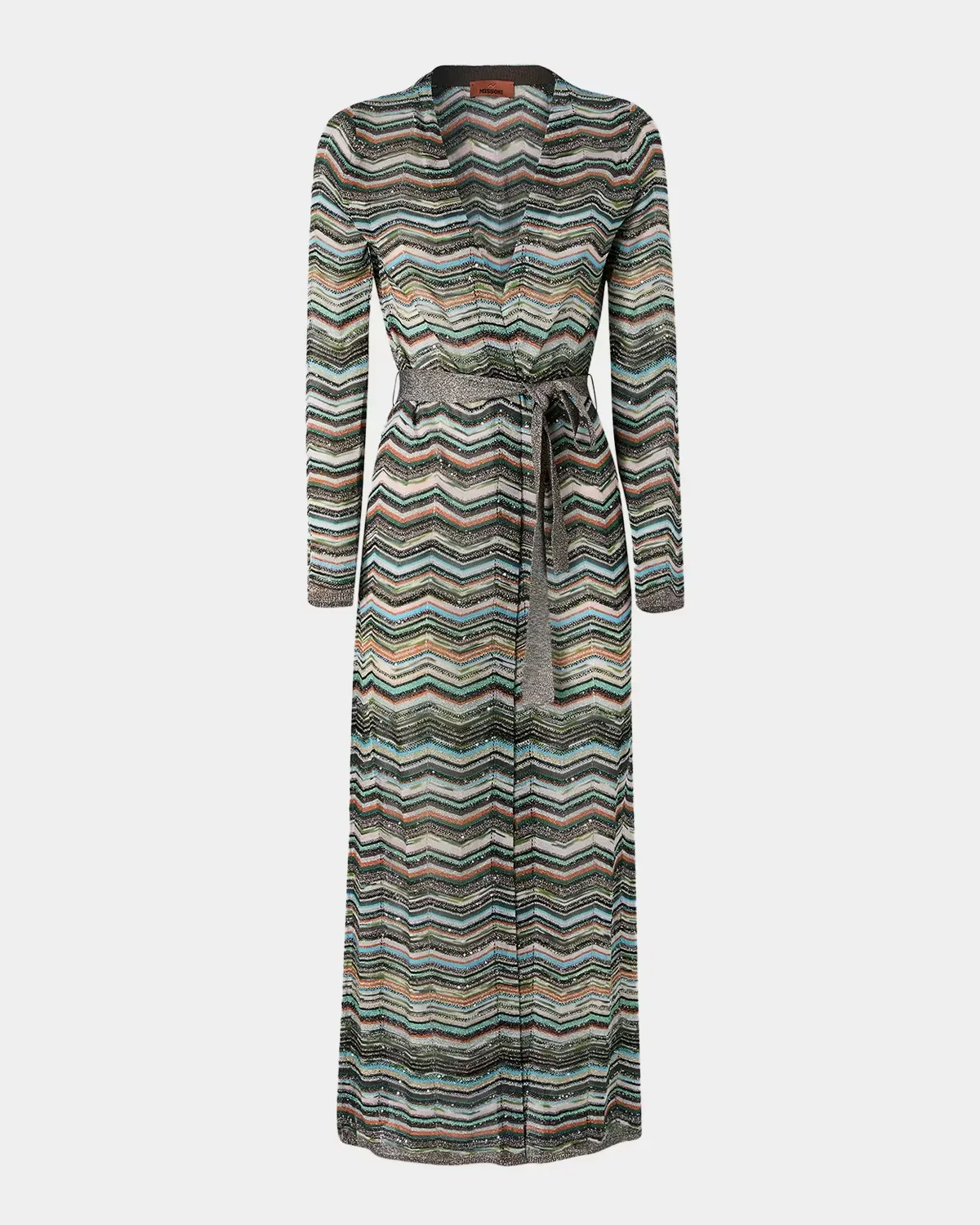 Zigzag Belted Longline Cardigan
