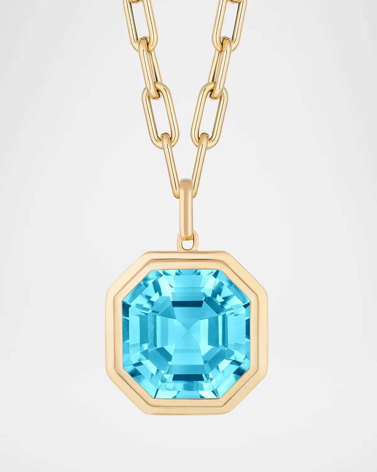 18K Manhattan Blue Topaz Asscher-Cut Octagon Pendant Necklace by Goshwara
