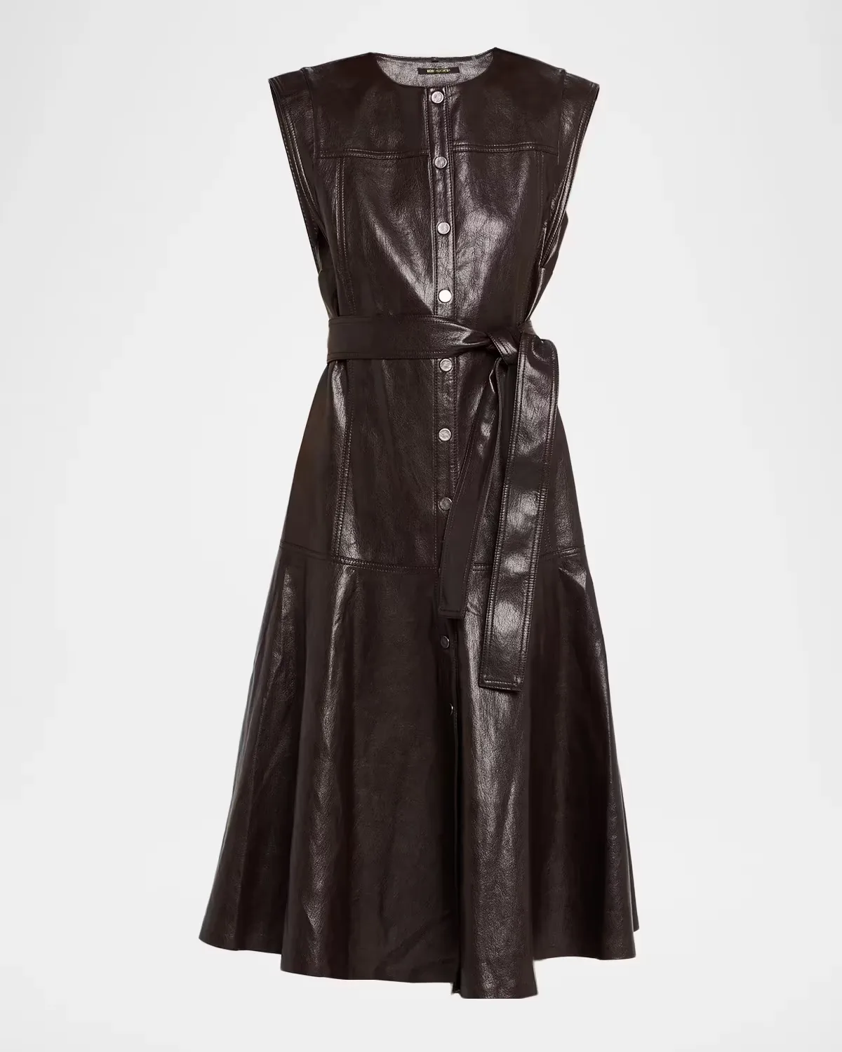 Brenda Faux-Leather Tie-Waist Midi Dress