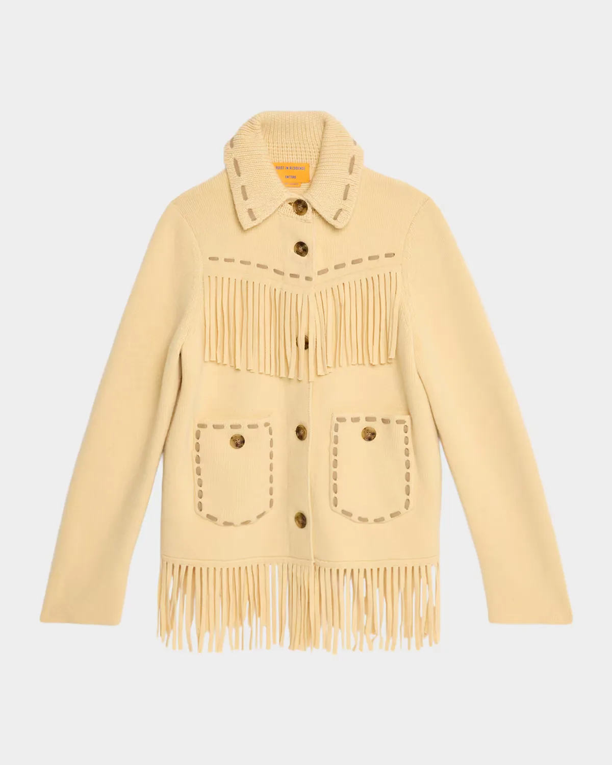 Western Fringe Cashmere-Wool Knit Jacket by Guest in Residence