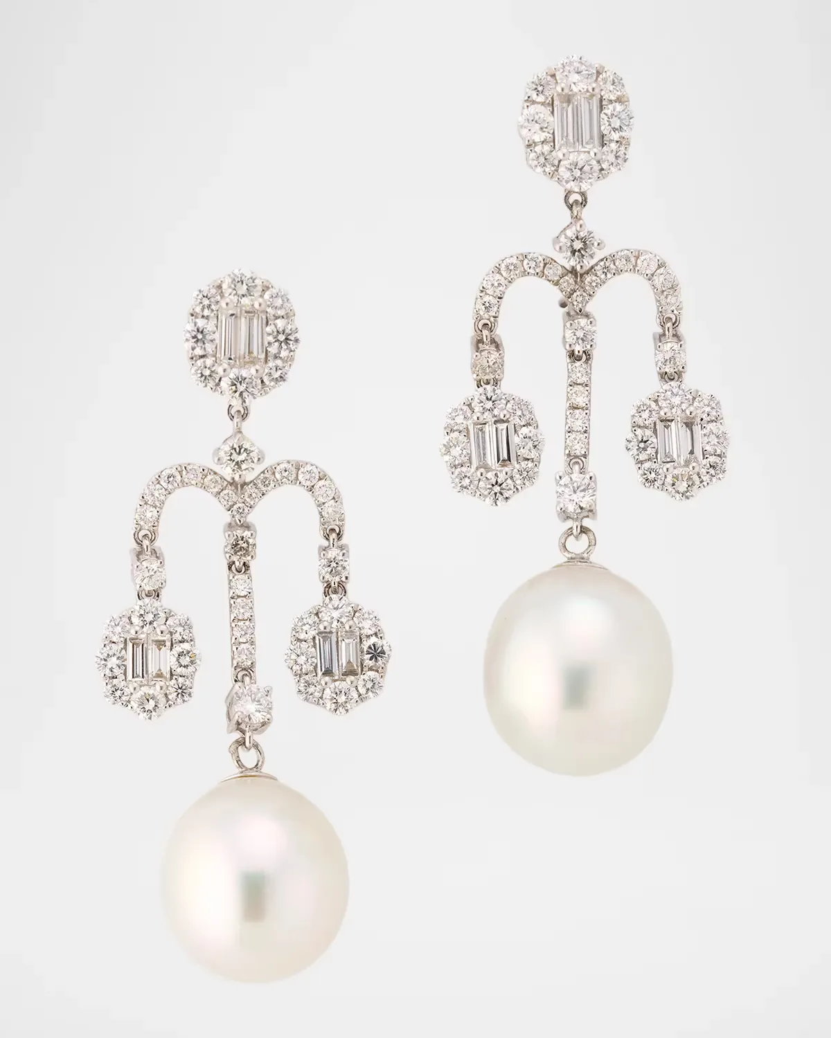 18K White Gold Pearl and Diamond Mobile Earrings by Belpearl