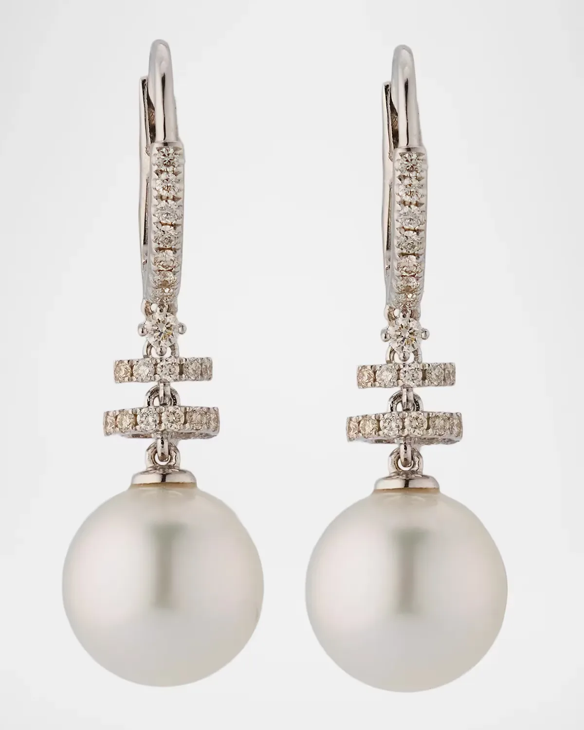 Avenue 18K White Gold South Sea Pearl and Diamond Drop Earrings by Belpearl