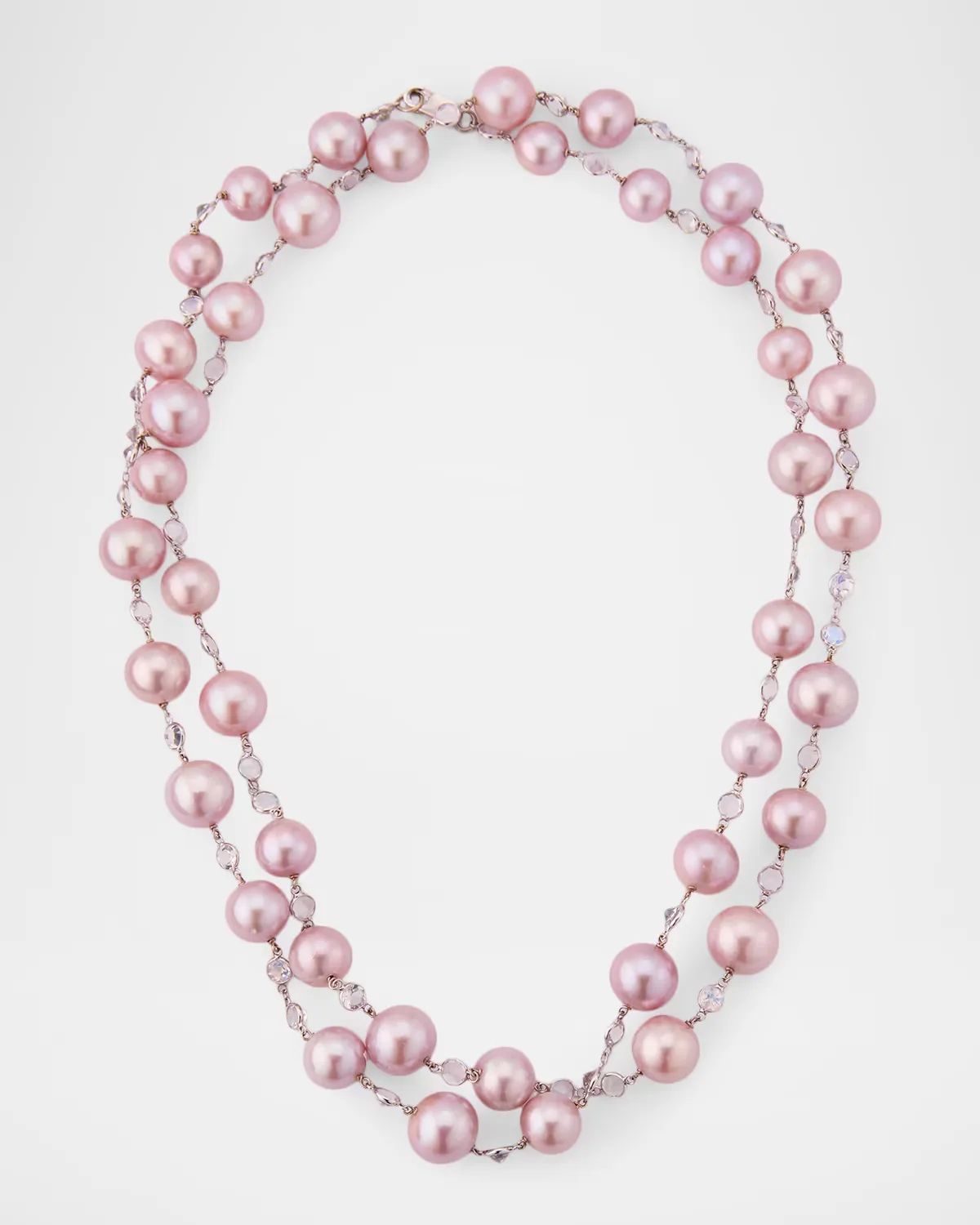 18K White Gold 12x10mm Kasumiga Pearl and Moonstone Long Necklace, 42L by Belpearl