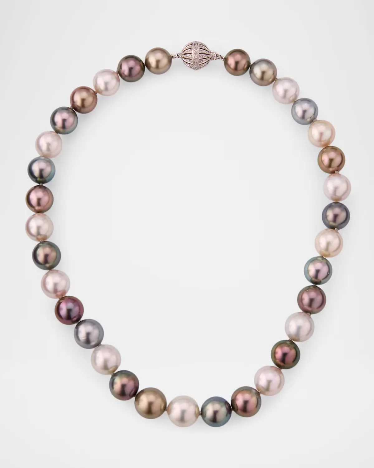 18K White Gold 33 Multi-Pearl Necklace with Diamond Clasp, 18L by Belpearl