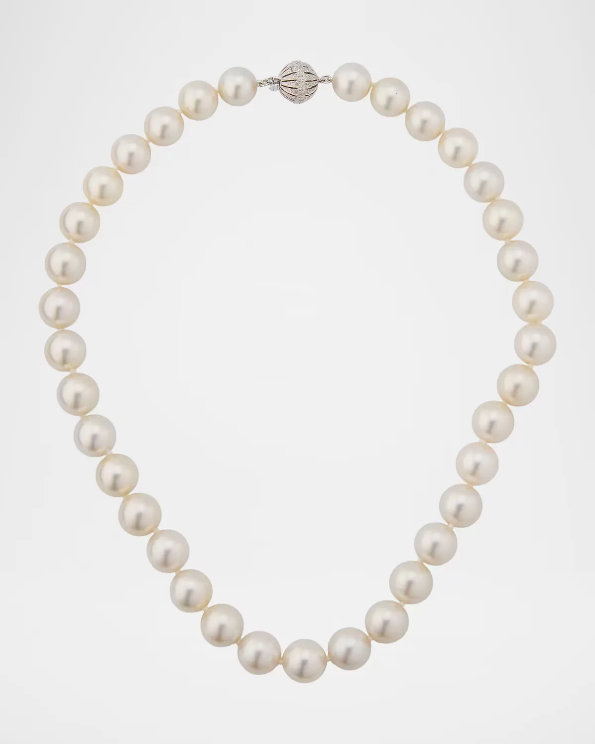 18K White Gold 11-12mm South Sea Pearl Necklace with Diamond Clasp, 18L by Belpearl