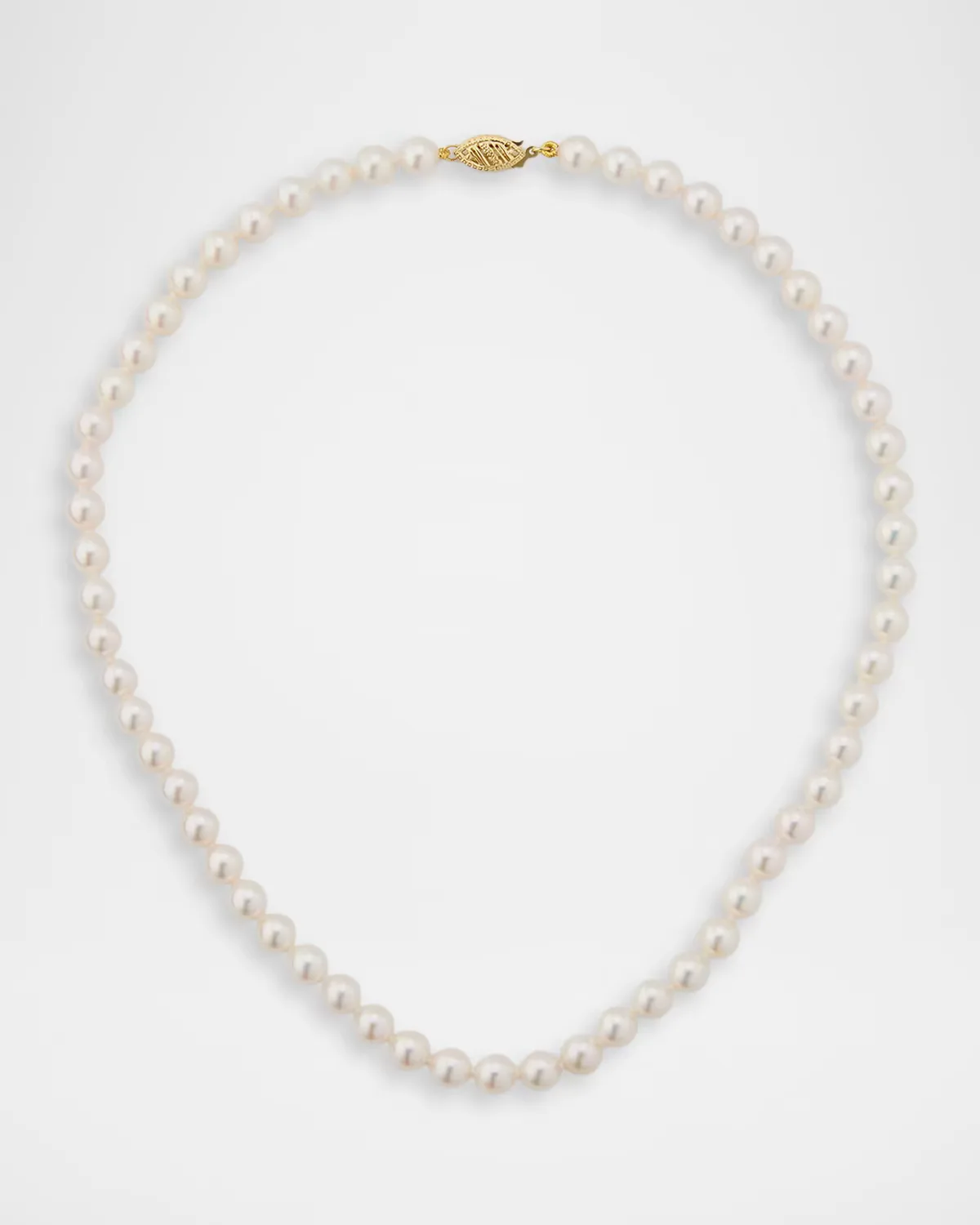 18K Yellow Gold White Akoya Pearl Necklace, 16L by Belpearl