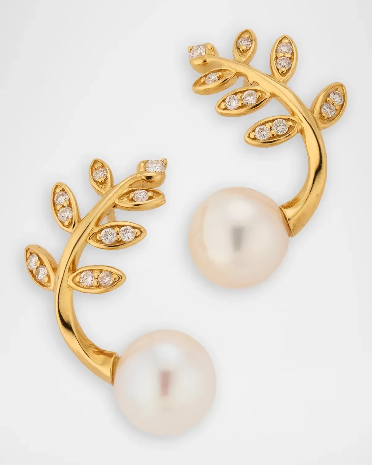 18K Yellow Gold Akoya Pearl and Diamond Vine Earrings