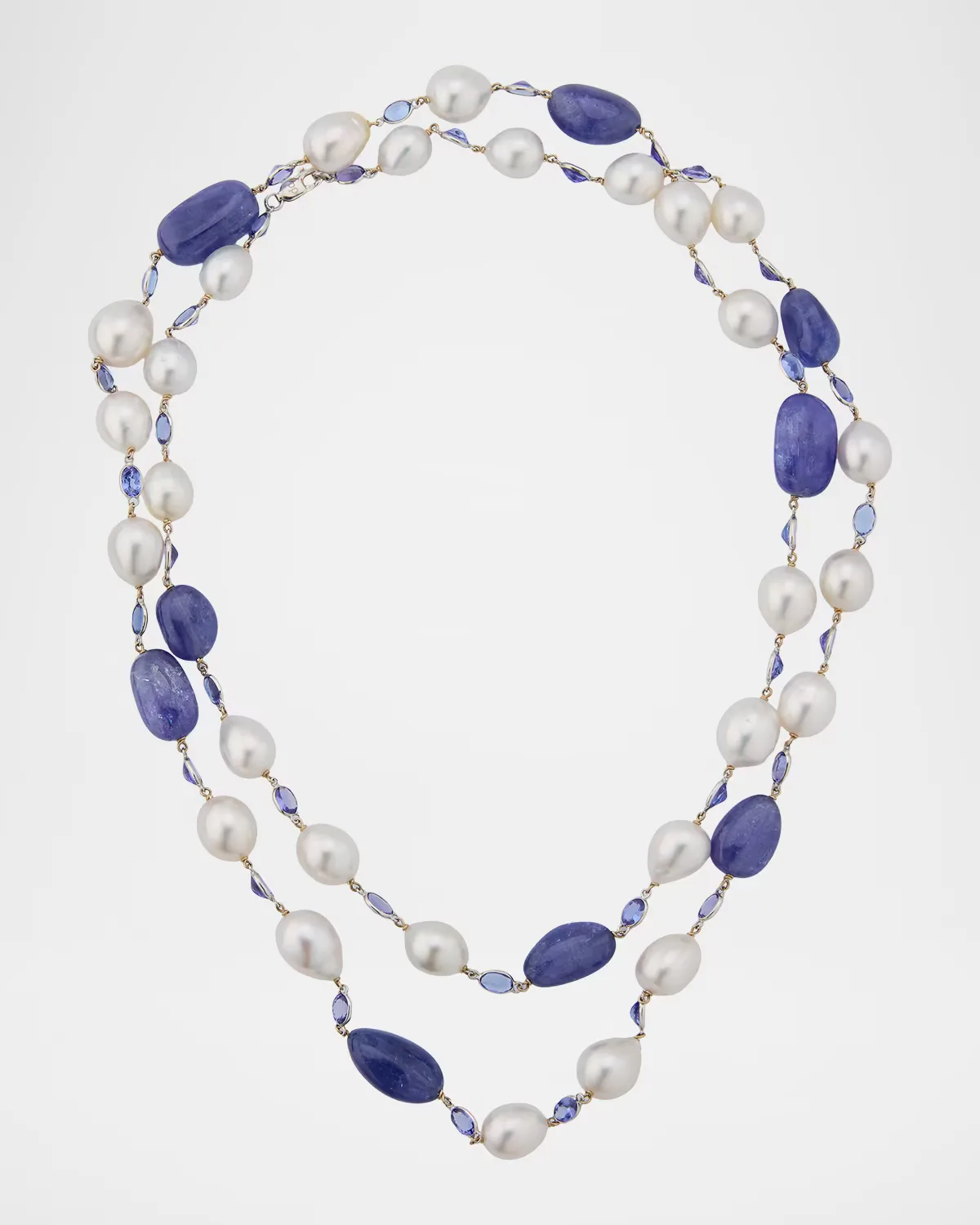 18K White Gold Tanzanite and Pearl Long Necklace, 40L by Belpearl