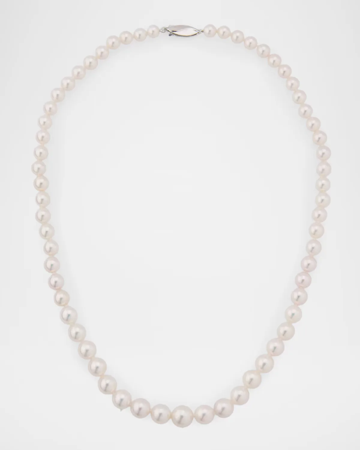 18K White Gold Graduated White Akoya Pearl Necklace, 18L by Belpearl