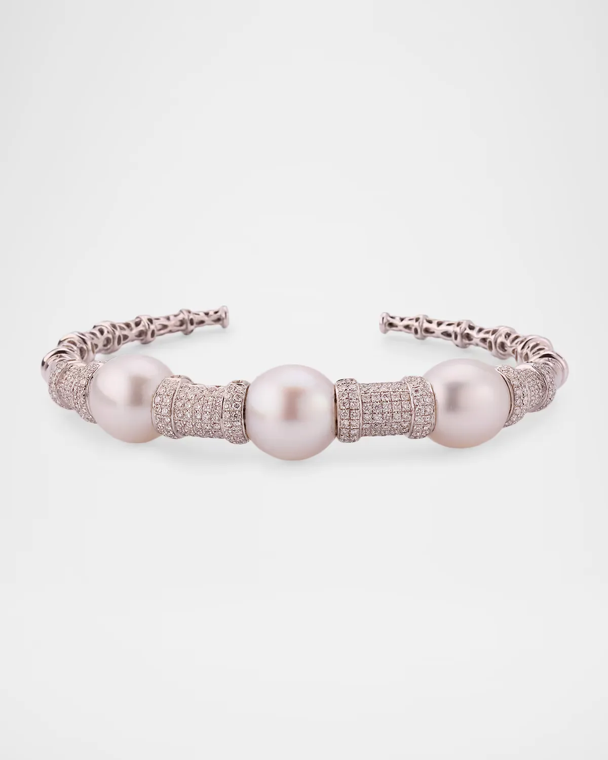 18K White Gold 12.5-13mm Pearl and Diamond Cuff Bracelet by Belpearl