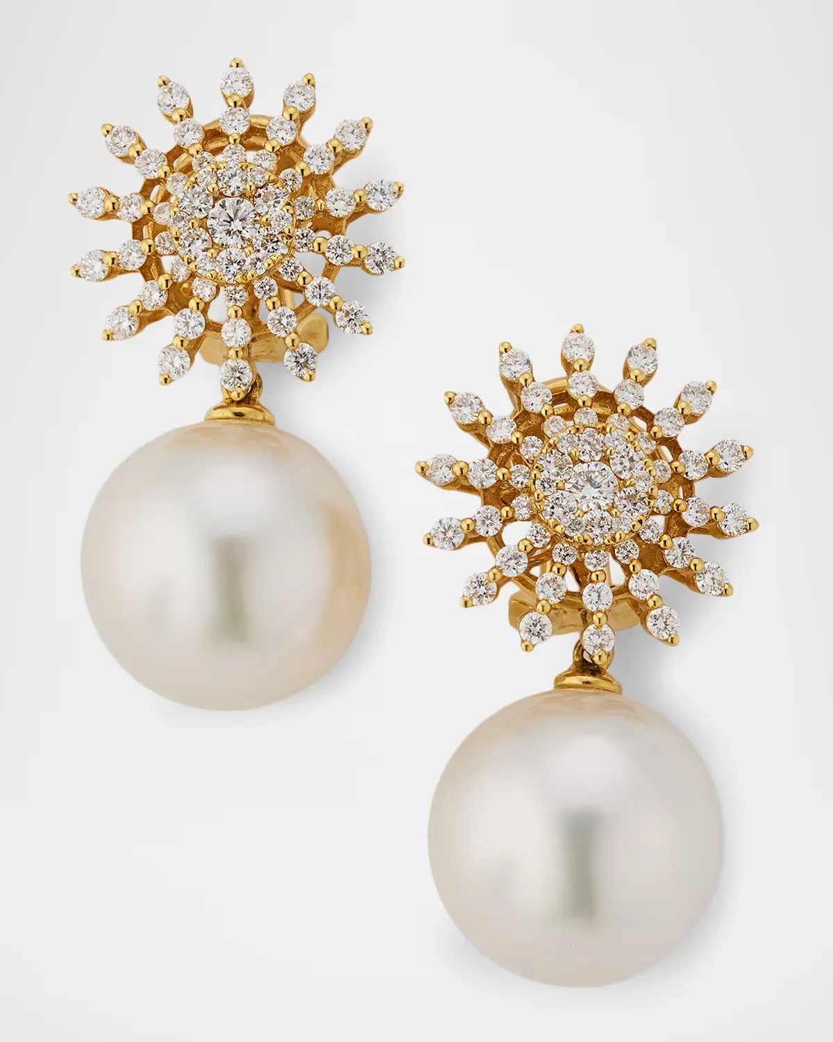 18K Yellow Gold Akoya Pearl and Diamond Sun Earrings by Belpearl