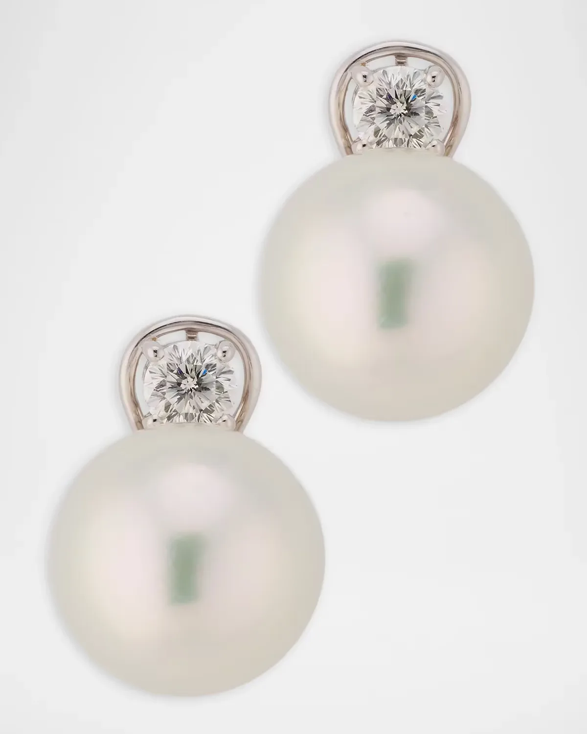18K White Gold Pearl and Diamond Huggie Earrings by Belpearl