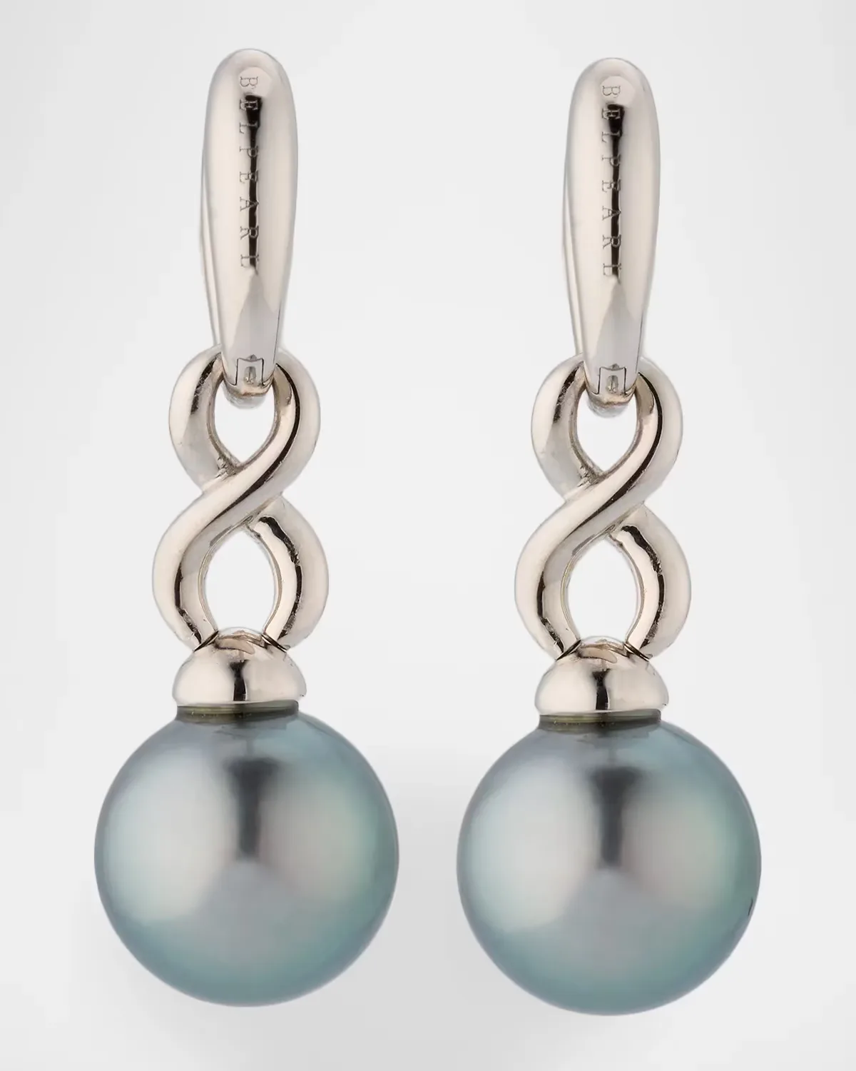 18K White Gold Grey Pearl Dangling Earrings by Belpearl