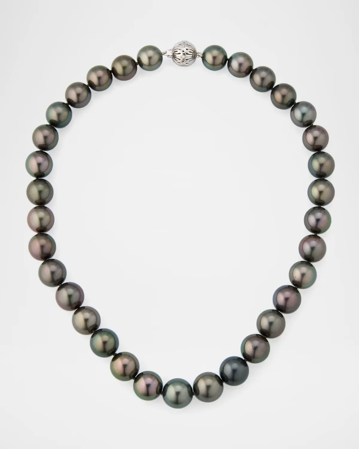18K White Gold 12-13mm Tahitian Pearl Necklace with Diamond Clasp, 18L by Belpearl