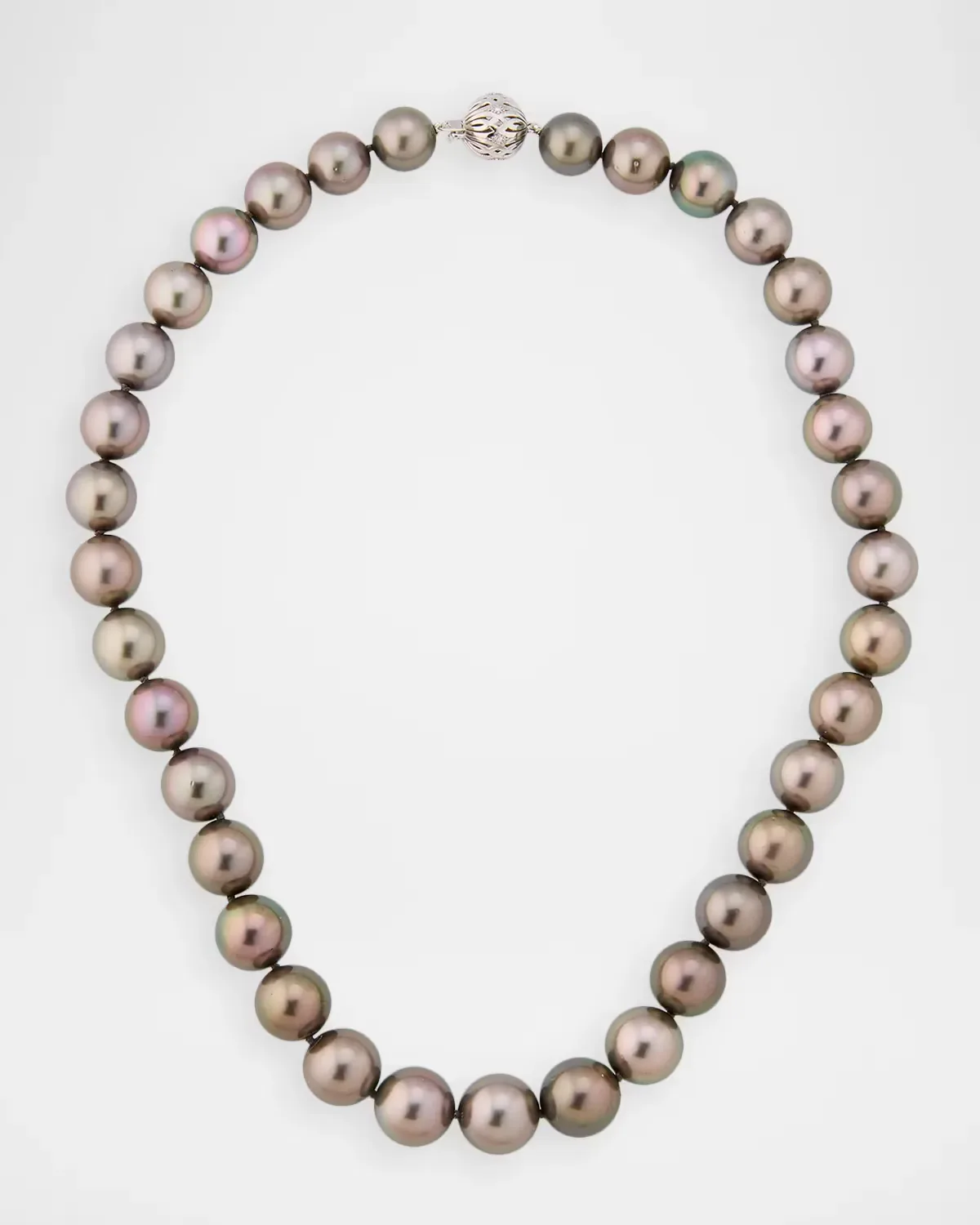 18K White Gold 13-14mm Tahitian Pearl Necklace with Diamond Clasp, 18L by Belpearl