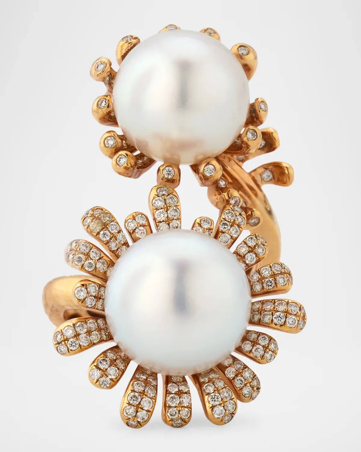 18K Rose Gold Pearl Bypass Flower Ring by Belpearl