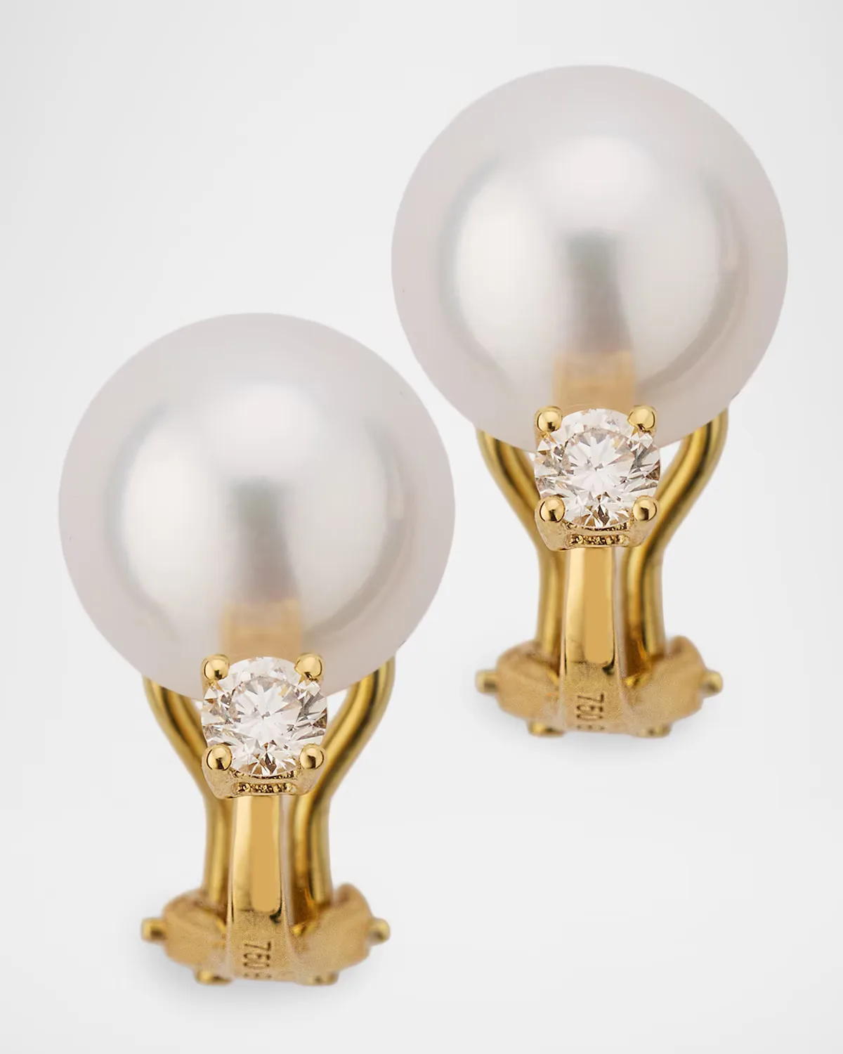 18K Yellow Gold Diamond and Pearl Huggie Earrings by Belpearl