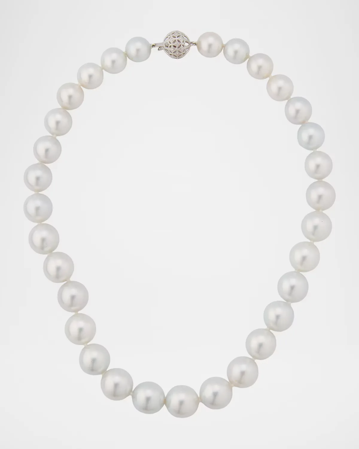 18K White Gold 12-14.9mm Round South Sea Pearl Necklace with Diamond Clasp, 18L by Belpearl