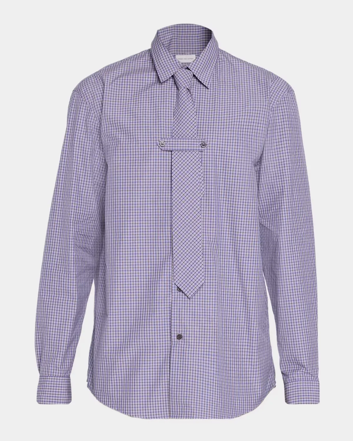Cilian 4063 Check Button-Front Shirt with Tie by Dries Van Noten