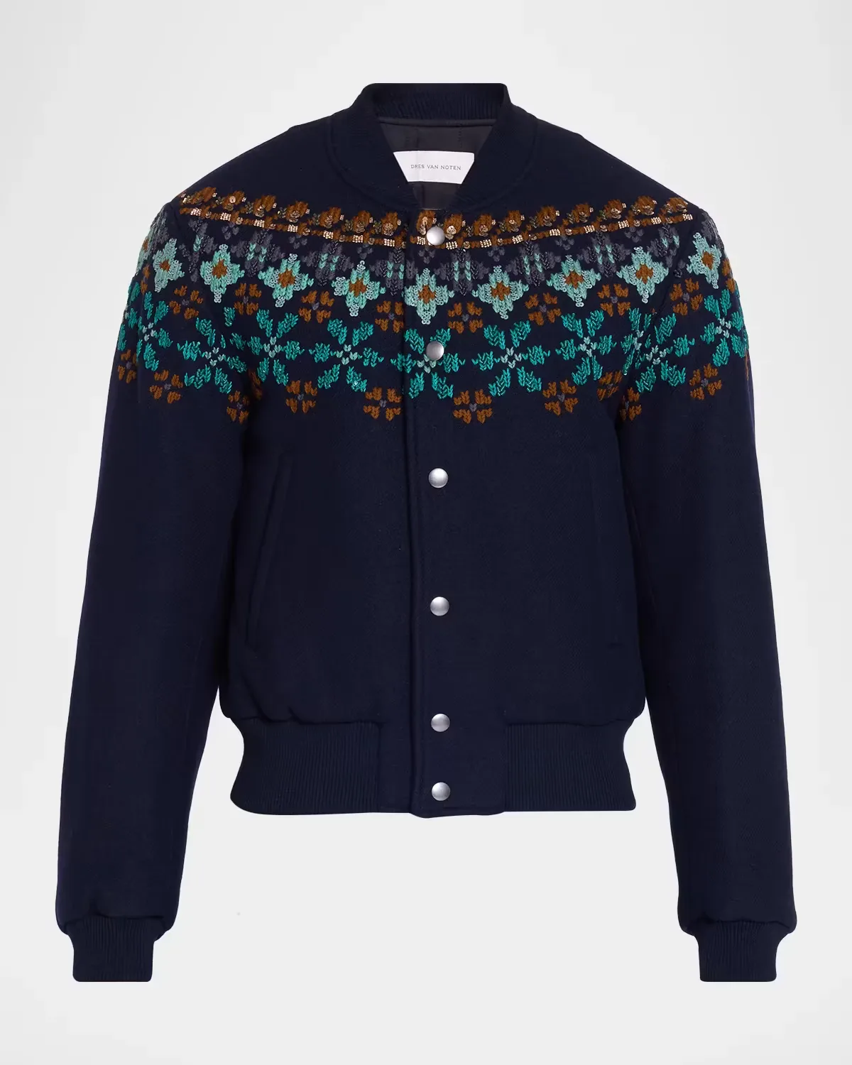 Valtor Wool-Blend Intarsia-Knit Bomber Jacket by Dries Van Noten
