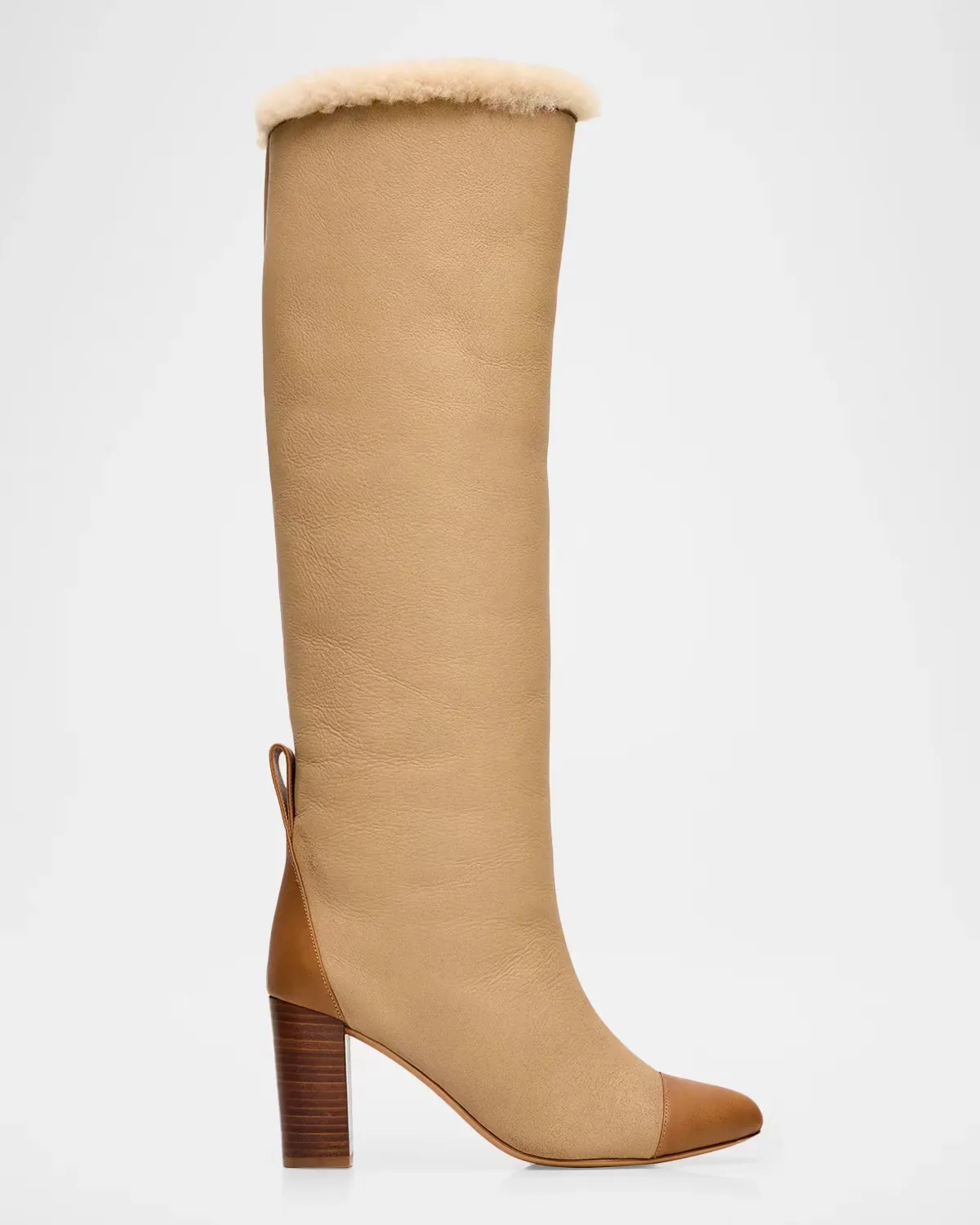 80mm Lia Shearling-Lined Leather Knee-High Boots