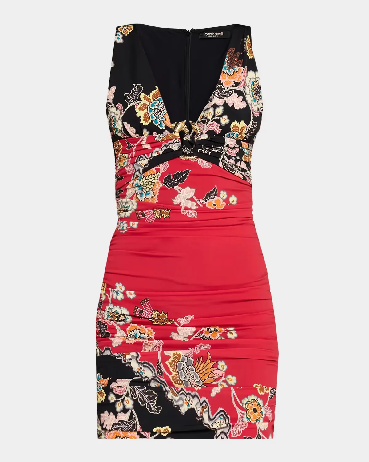 Ruched Sleeveless Floral Mini Dress
