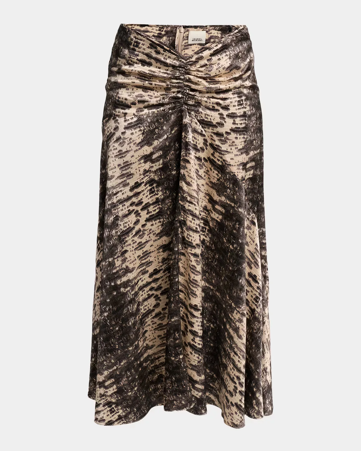 Laren Python-Print Ruched Silk Midi Skirt by Isabel Marant