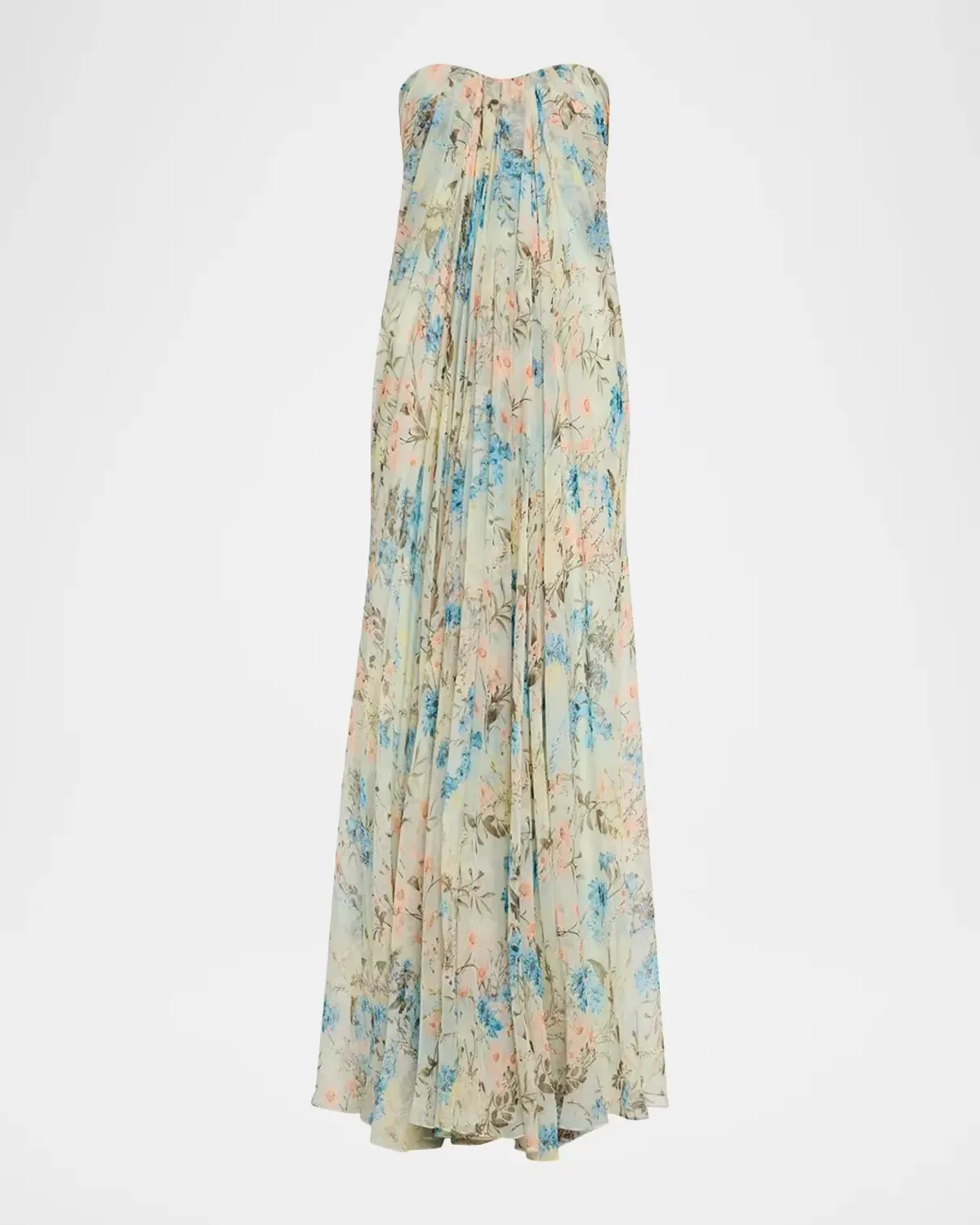 Goddess Floral Draped Bustier Strapless Silk Maxi Dress by McQueen